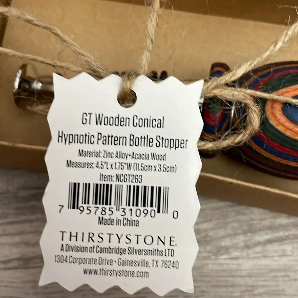 NWT Thirstystone Multicolor GT Wooden Conical Hypnotic Pattern Bottle Stopper